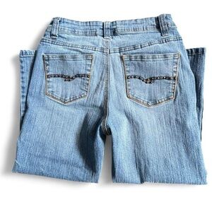 Faded Glory Women's 4 Vintage y2k Light Blue Jean Denim Capris Rhinestone Studs